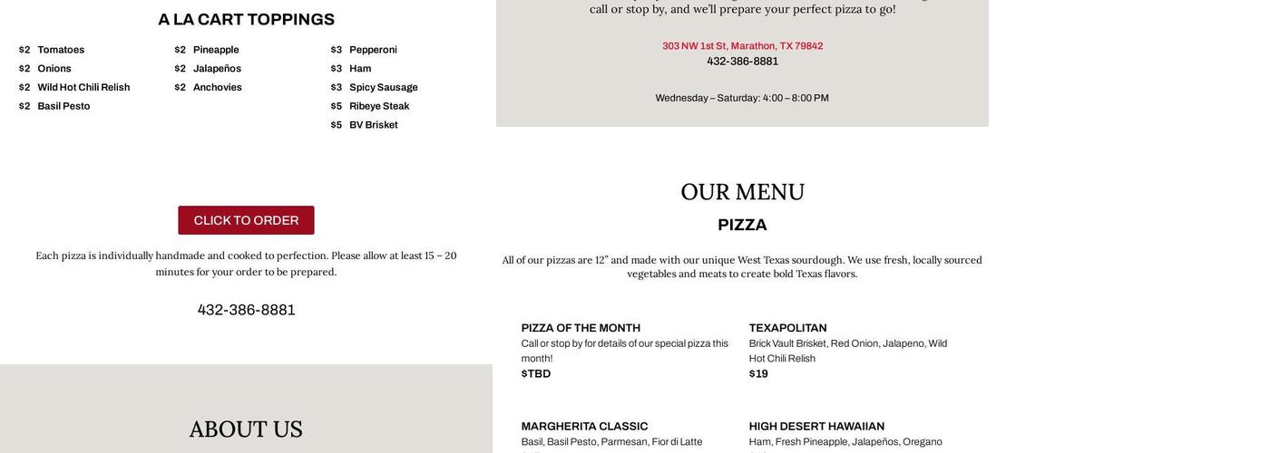 GhostFire Pizza Menu