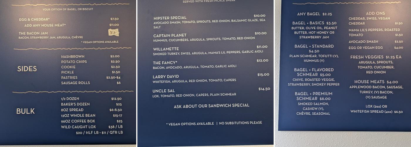 Spielman Bagels and Coffee Roasters Menu