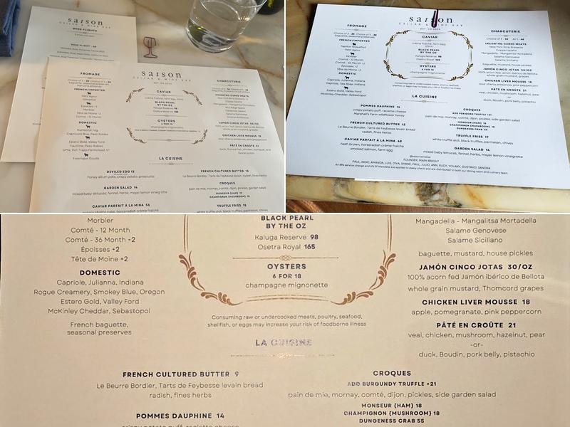 Saison Cellar & Wine Bar Menu