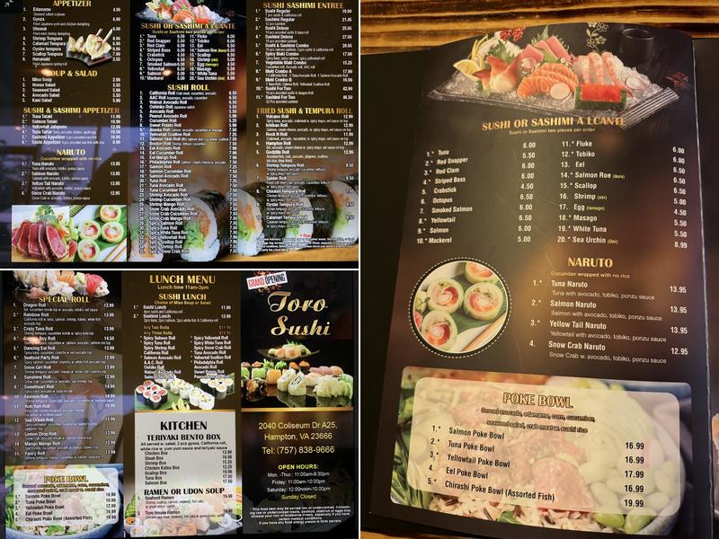 Toro sushi Menu