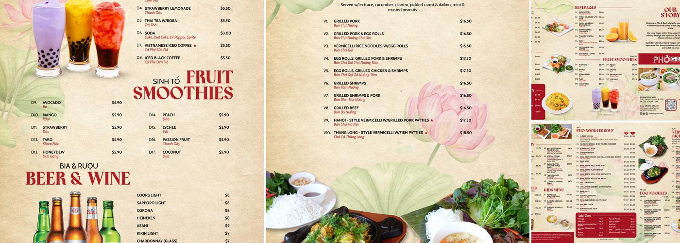 Pho G-Beef Menu