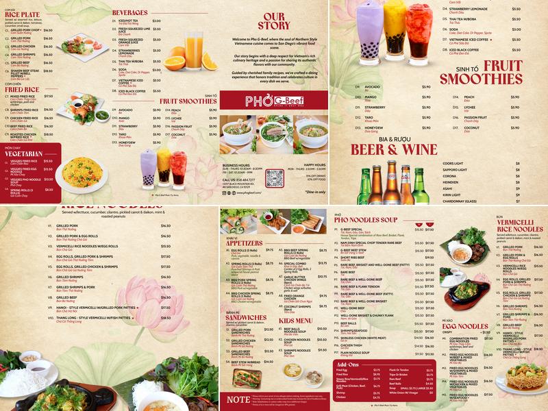 Pho G-Beef Menu