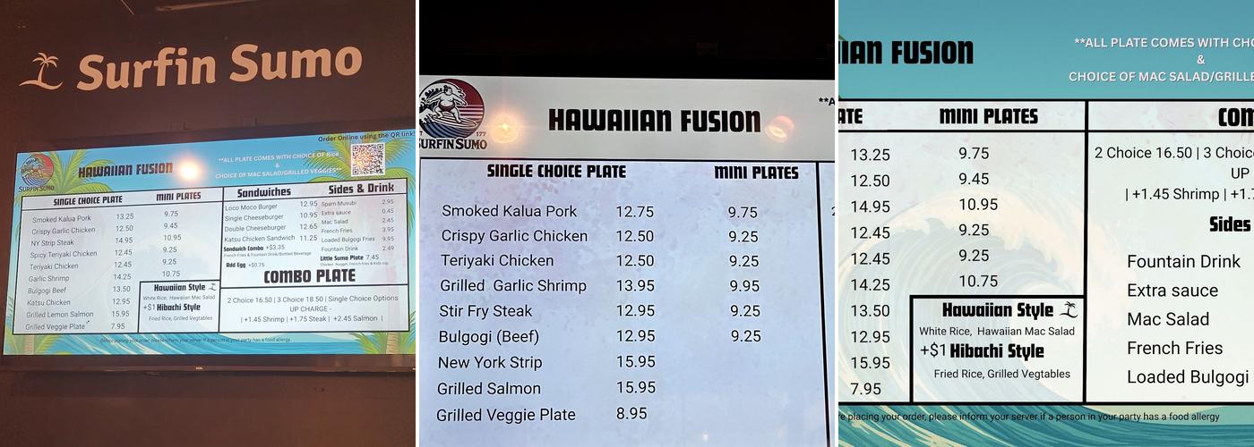 Surfin Sumo : Hawaiian Fusion Menu