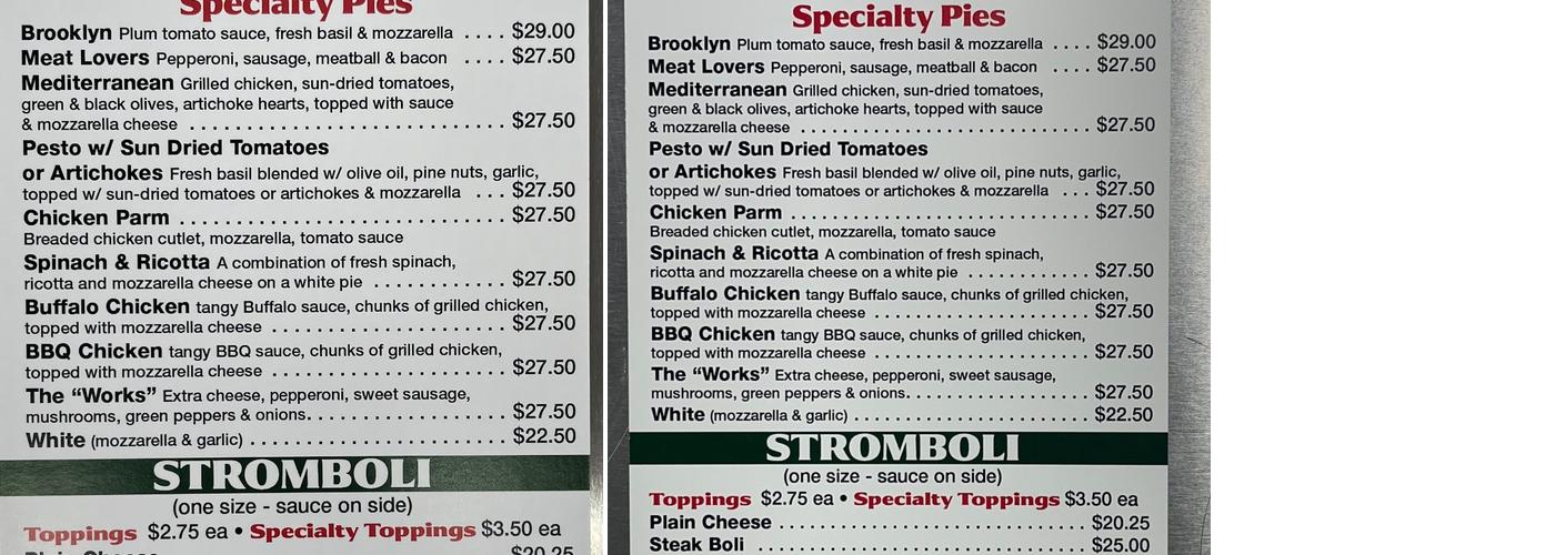 Vince’s Pizza Menu