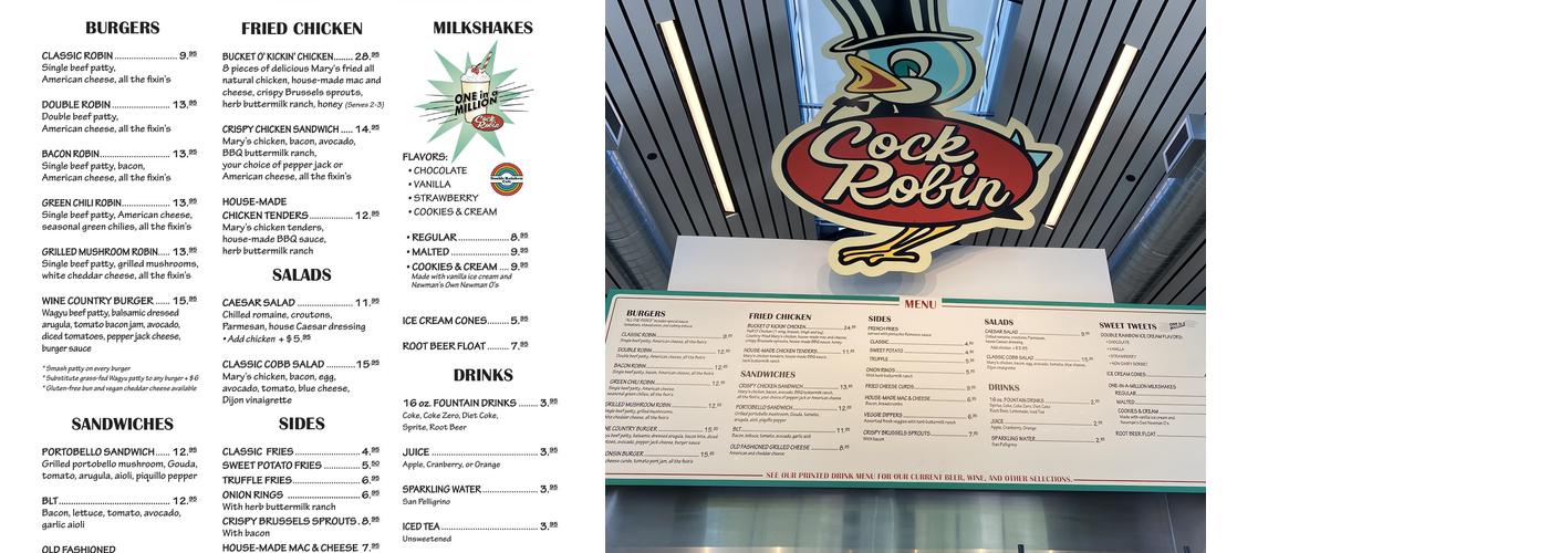 Cock Robin Sebastopol Menu