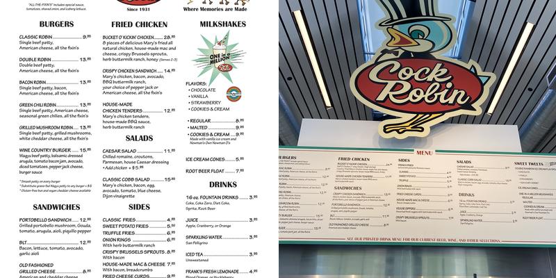 Cock Robin Sebastopol Menu