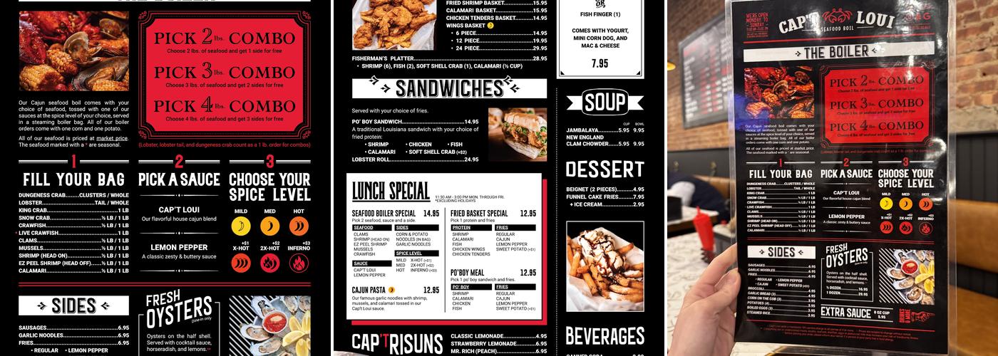 Cap't Loui Seafood boil Menu