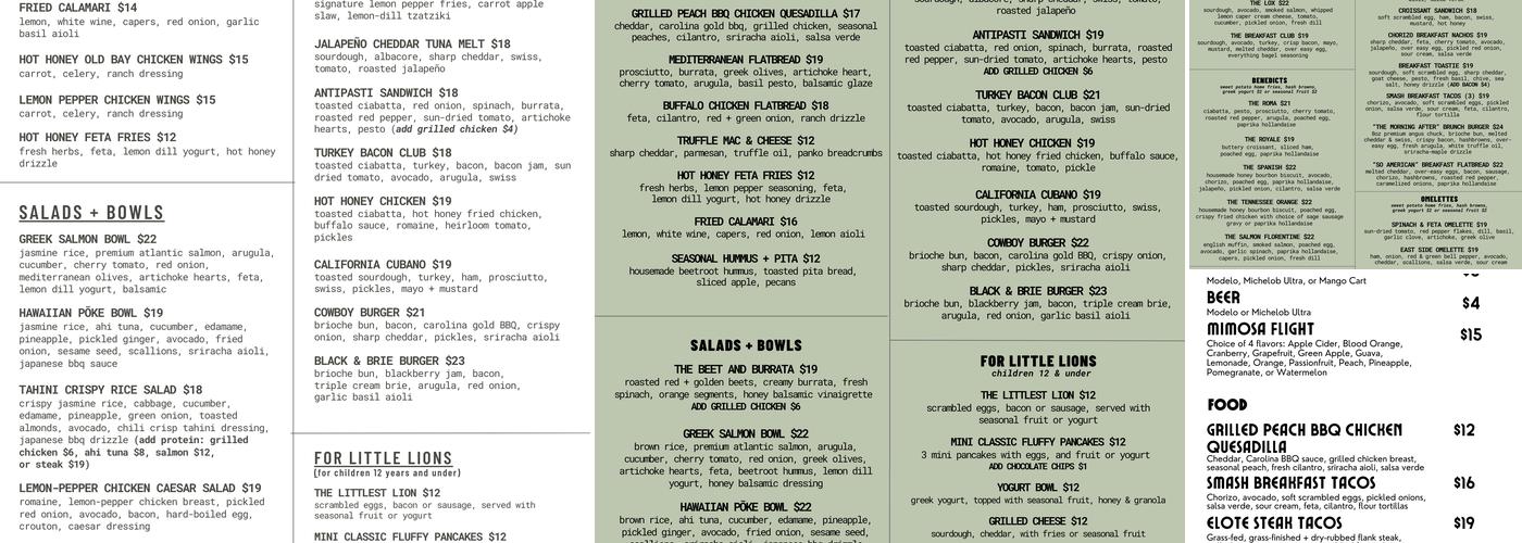 The Little Lion Menu