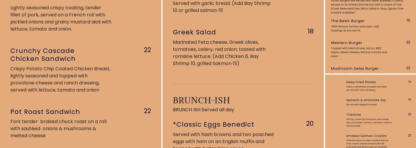 Oak Street Bistro Menu