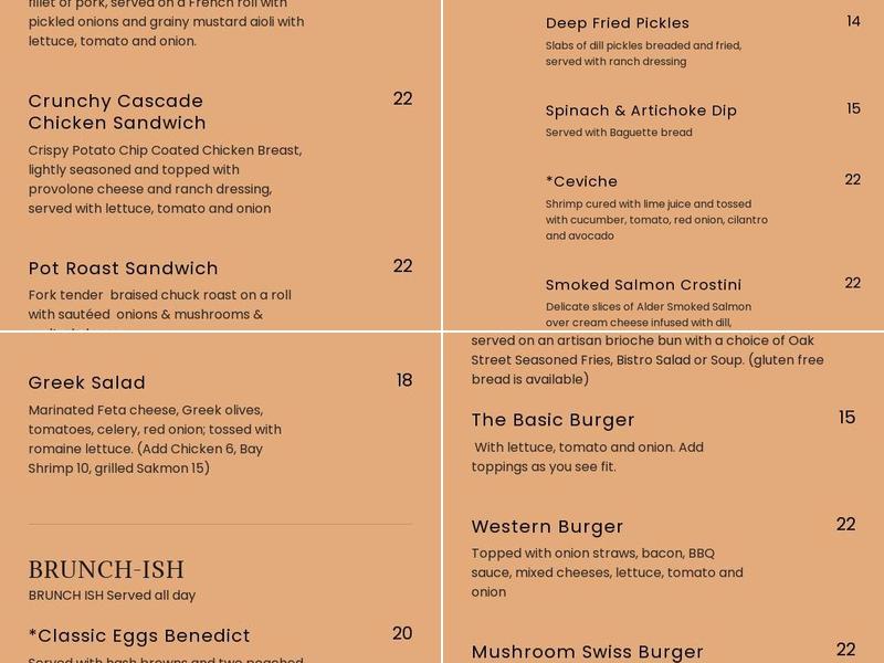 Oak Street Bistro Menu