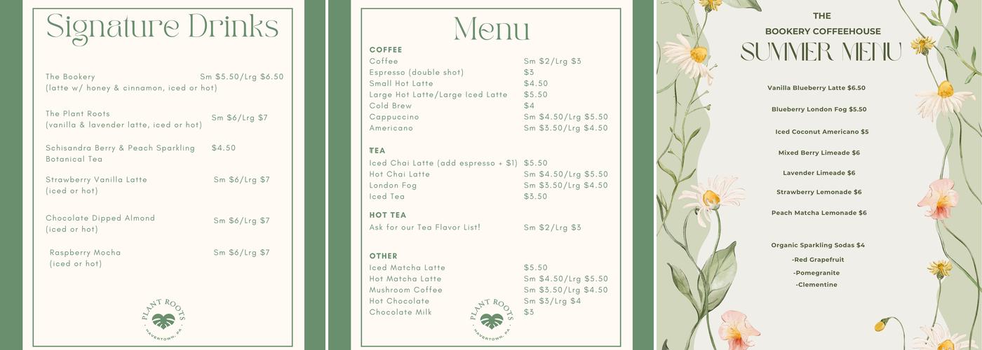 The Bookery Coffeehouse Menu