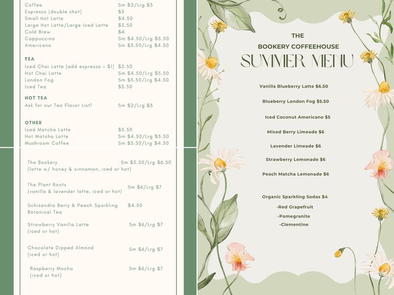 The Bookery Coffeehouse Menu