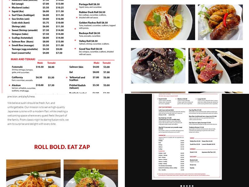 Zap Zap Sushi Menu