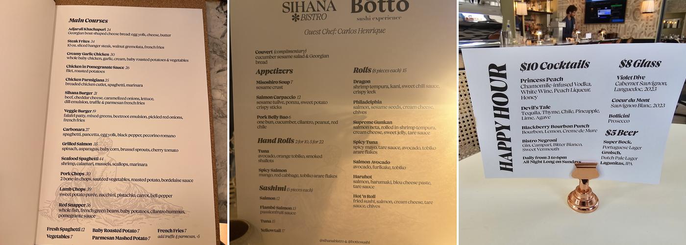 Sihana Bistro Menu