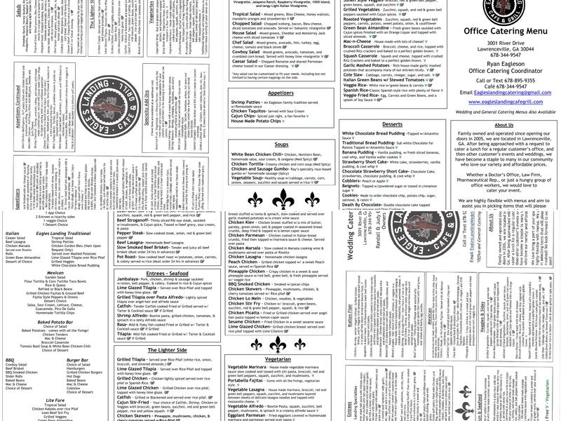 Eagle's Landing Catering Menu