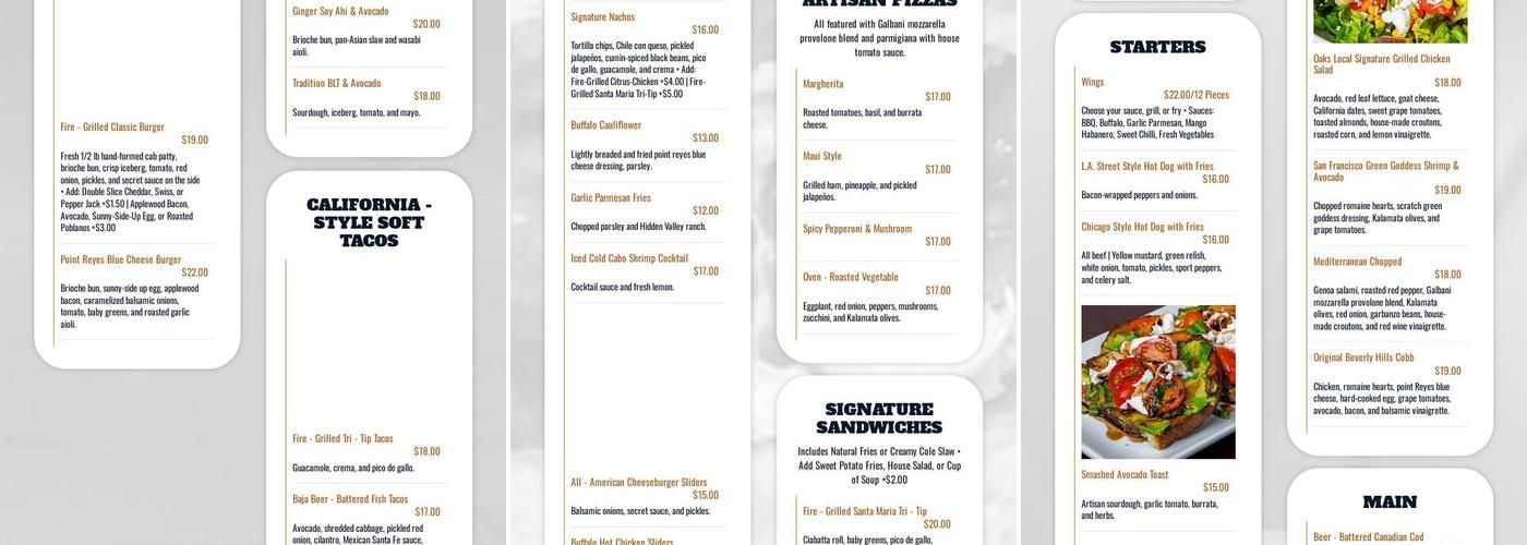 Oaks Local Craft Kitchen & Bar Menu