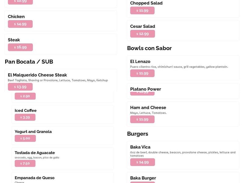 BaKala'O Kitchenette Menu