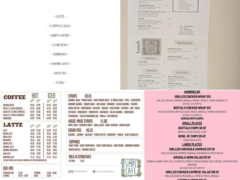 Simpl Cafe Menu