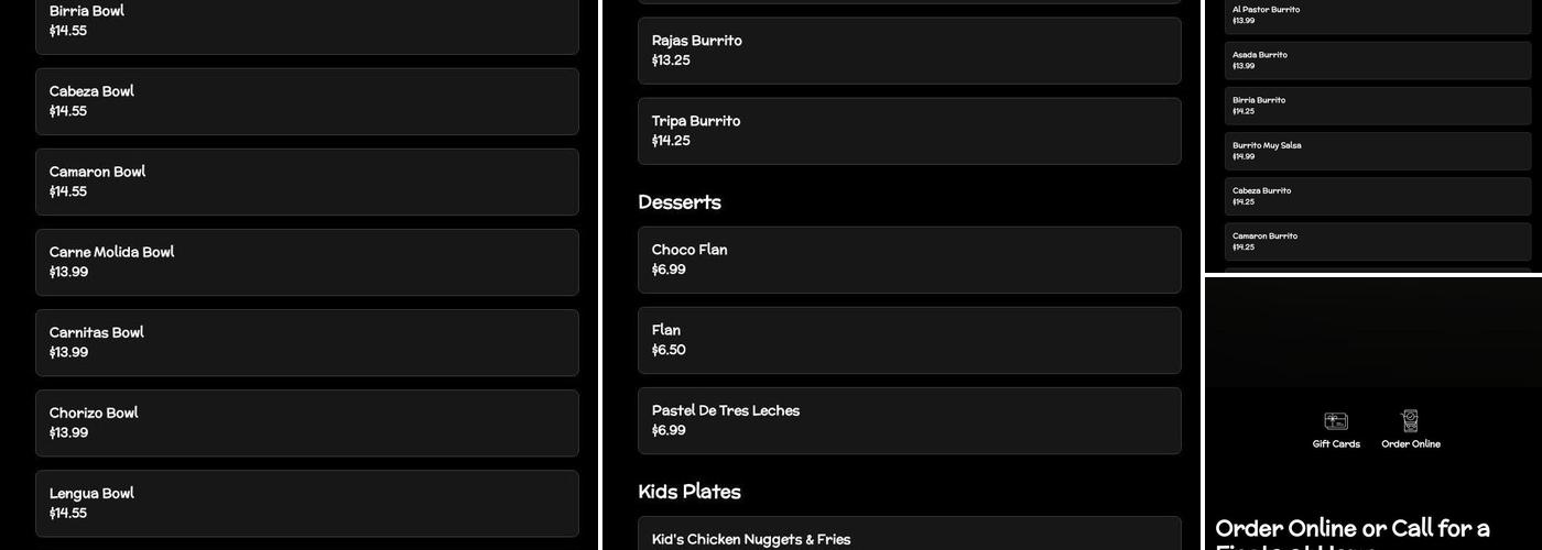 Taqueria Muy Salsa Menu