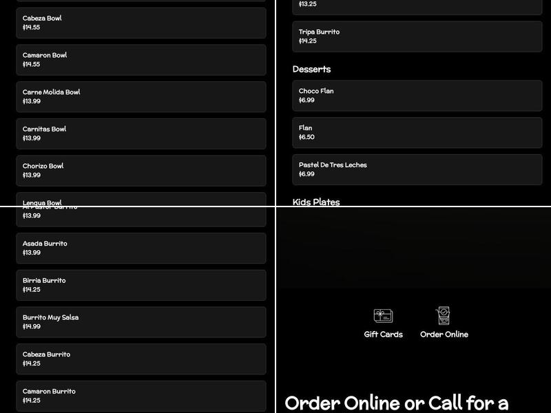 Taqueria Muy Salsa Menu