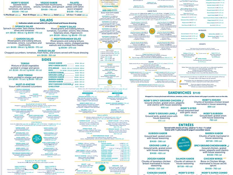 Moby Dick House of Kabob Menu