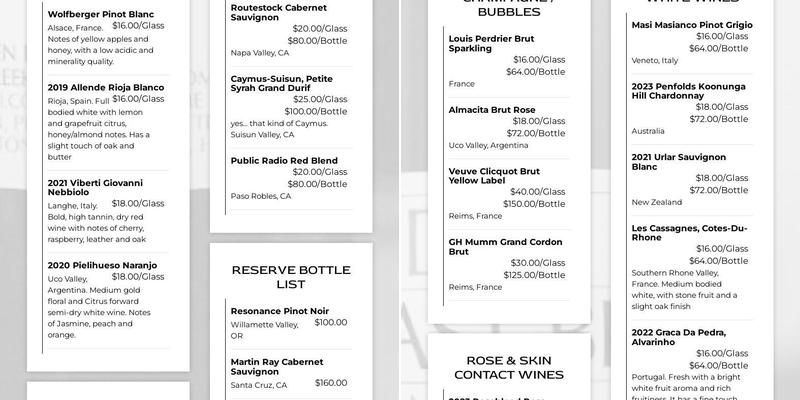 Scotty Doesn't Know Speakeasy Menu