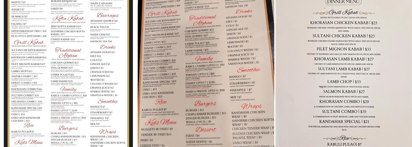 Khorasan Kabab Menu