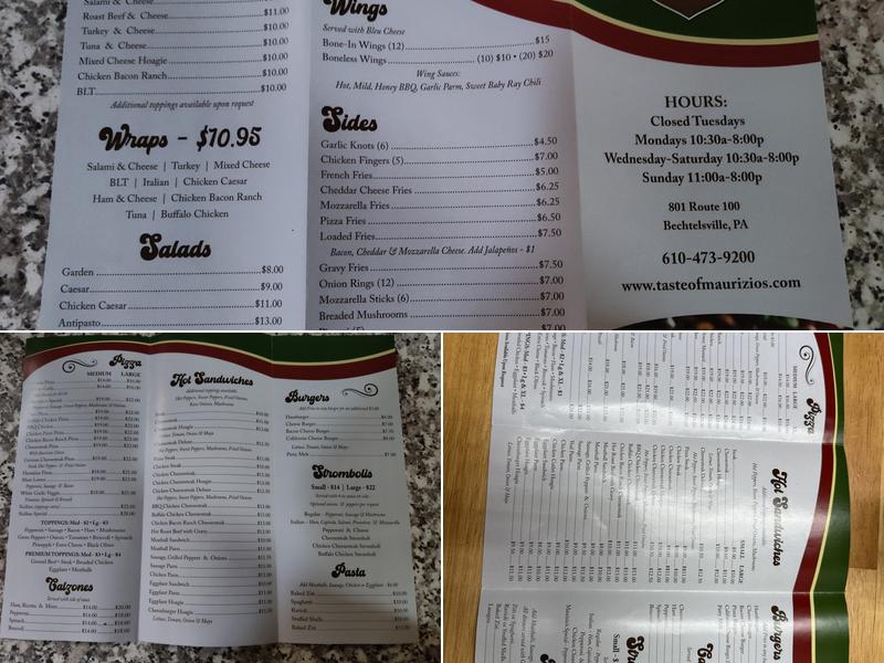 Maurizio's Pizza Menu