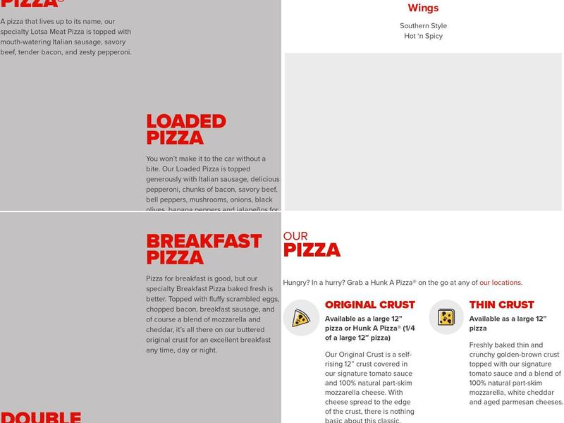 Hunt Brothers Pizza Menu