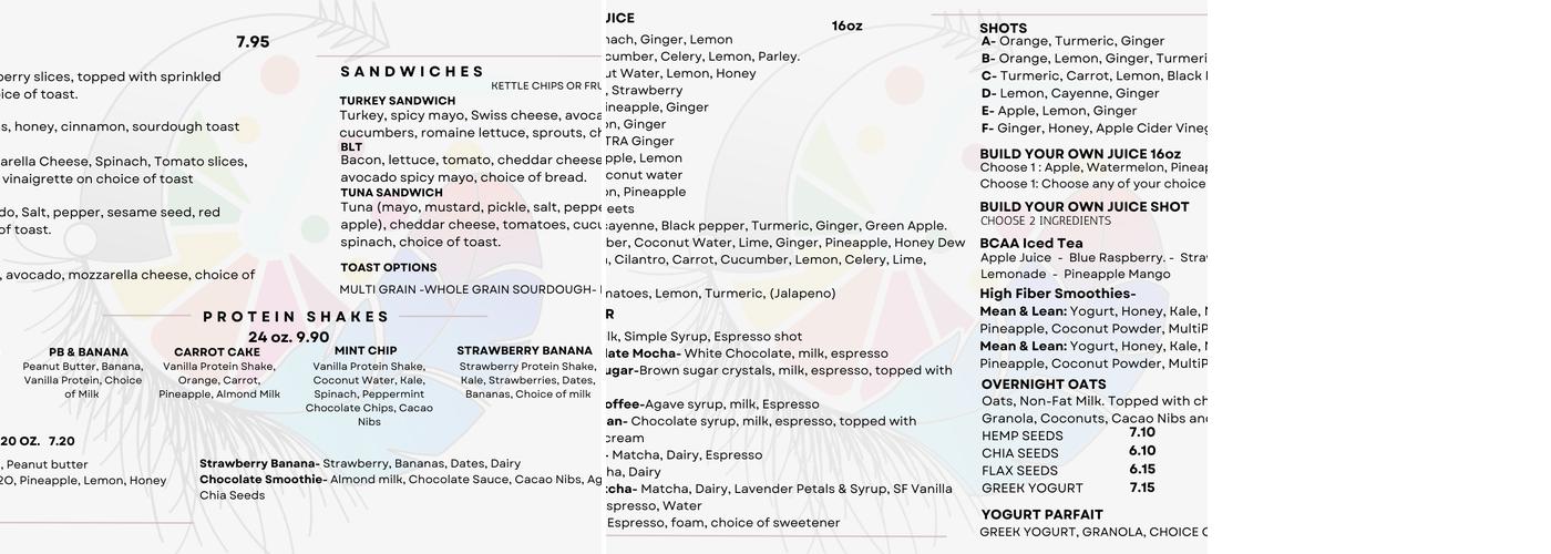 Odyssey Fixx Cafe Menu