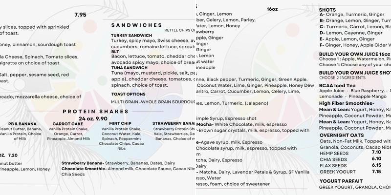 Odyssey Fixx Cafe Menu