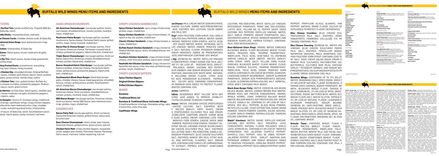 Buffalo Wild Wings Menu