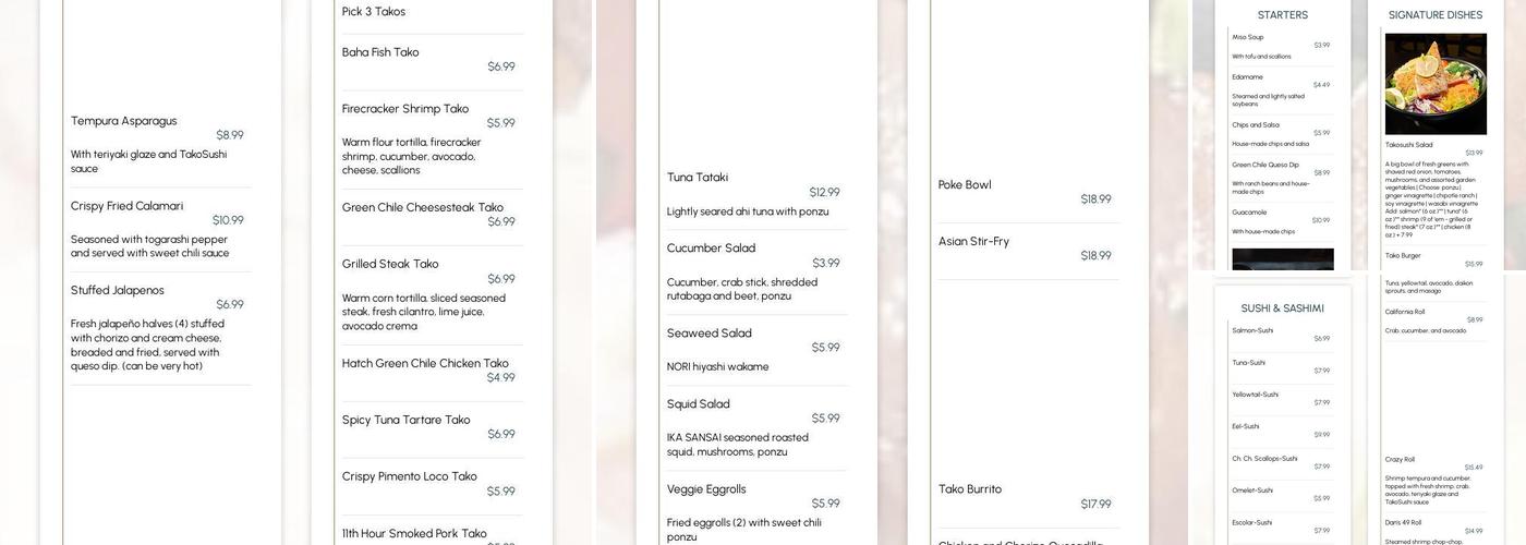 TakoSushi- Lexington Menu