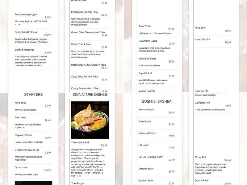 TakoSushi- Lexington Menu
