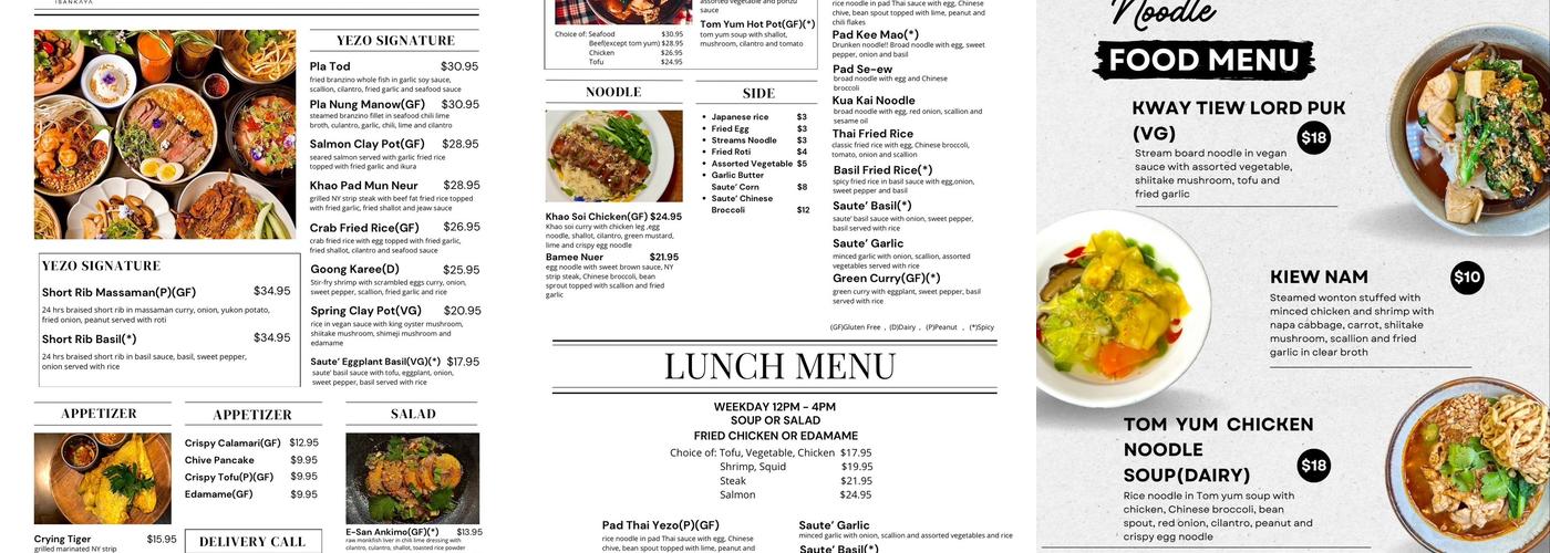 Yezo Thai Isankaya Menu