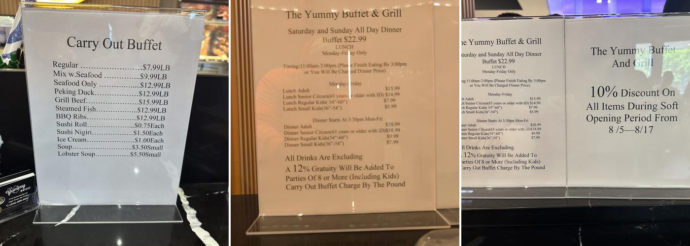 The Yummy Buffet Menu