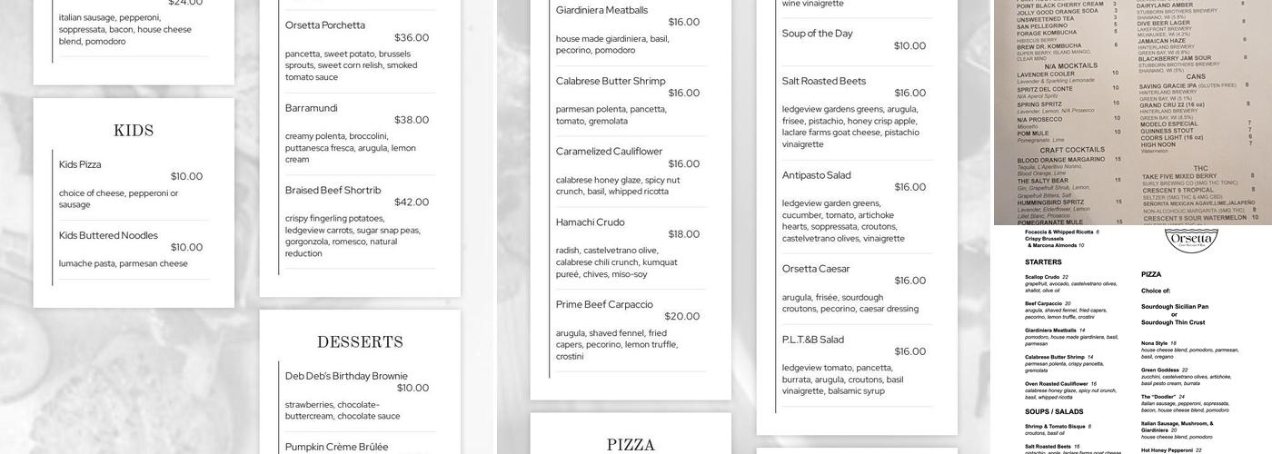 Orsetta Craft Kitchen & Bar Menu