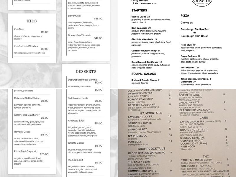 Orsetta Craft Kitchen & Bar Menu