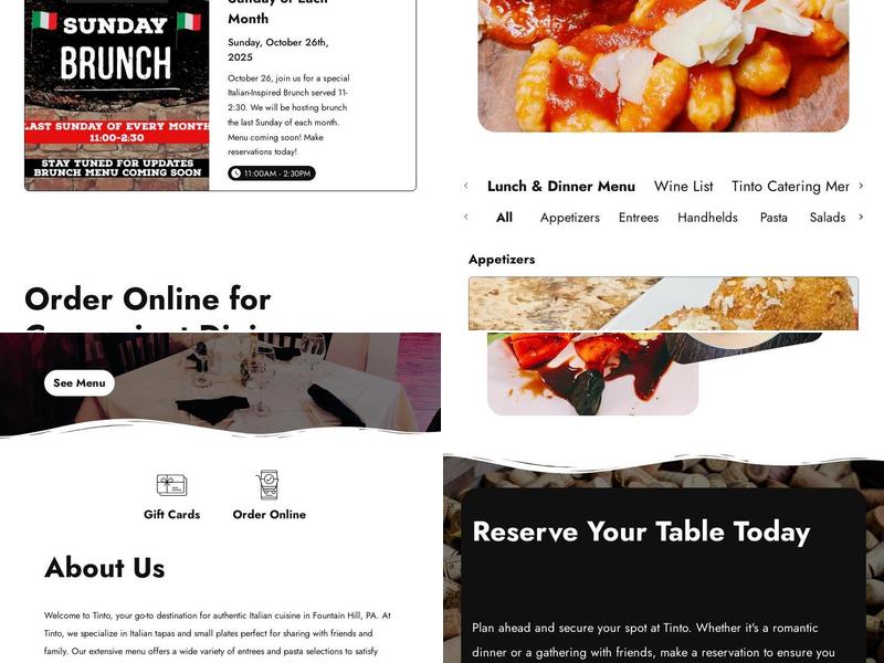 Tinto Tapas & Pasta Menu