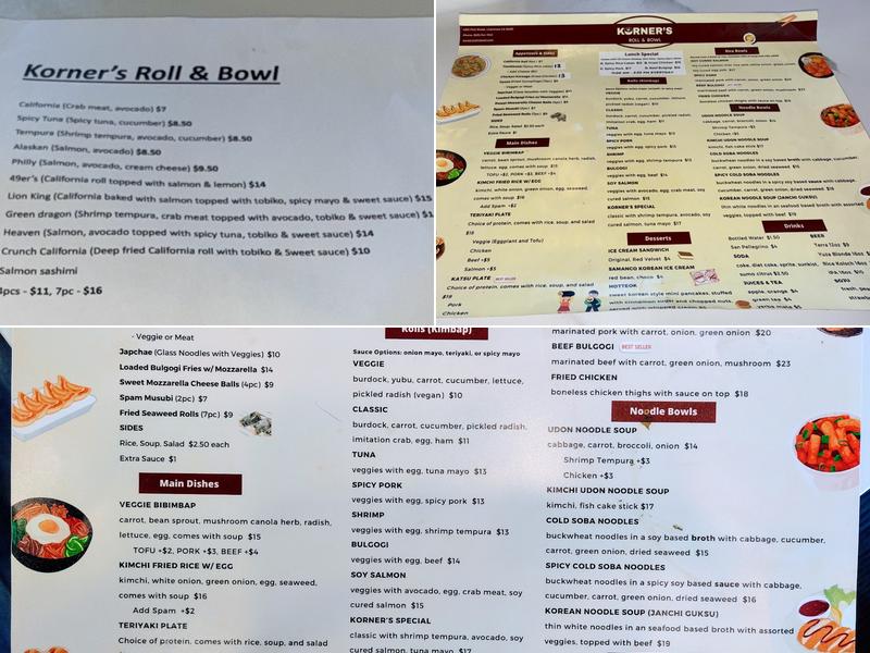 KORNER'S ROLL N BOWL Menu