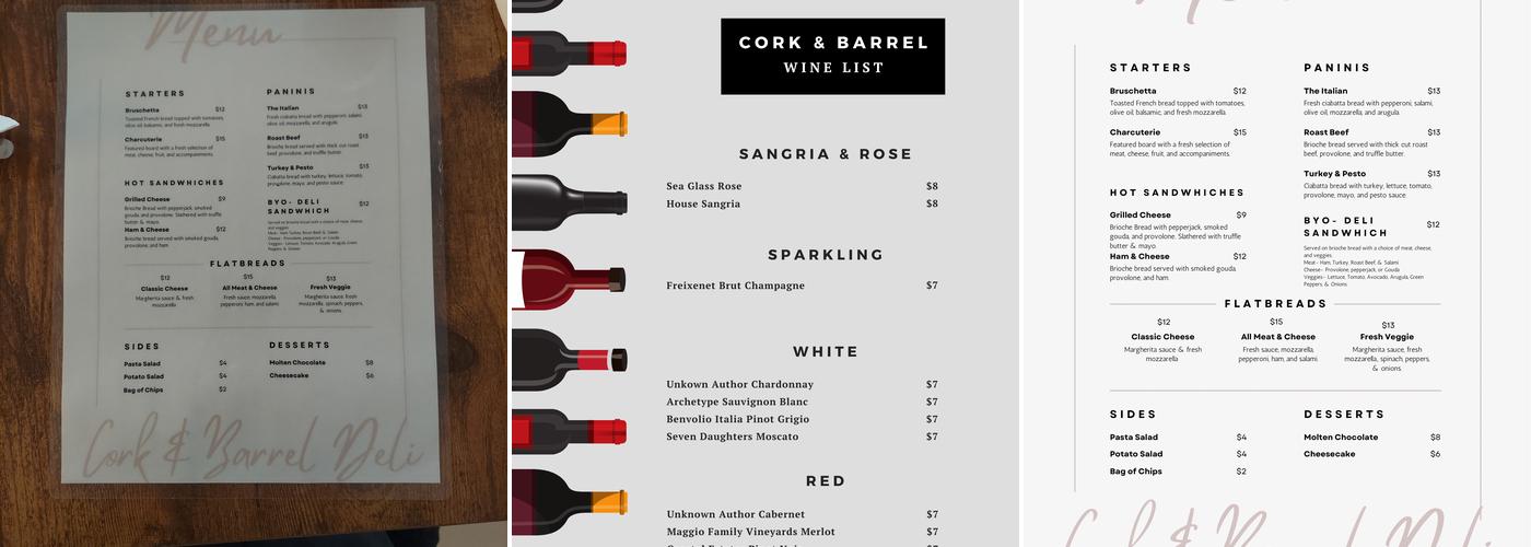 Cork and Barrel Menu