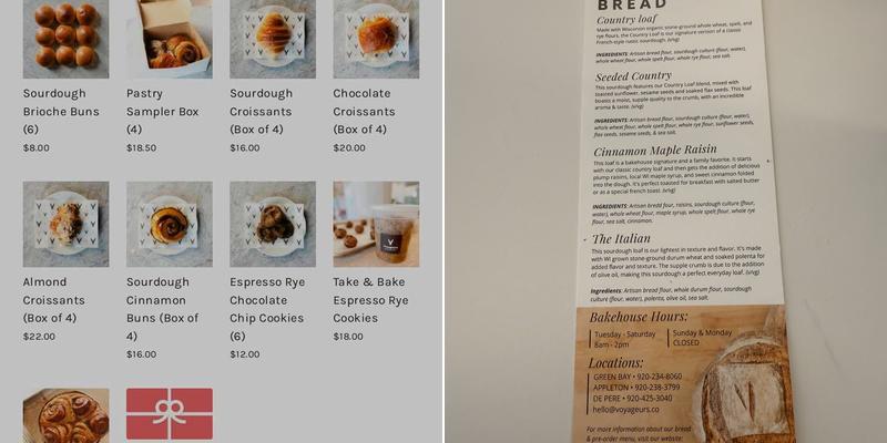 Voyageurs Bakehouse - De Pere Menu