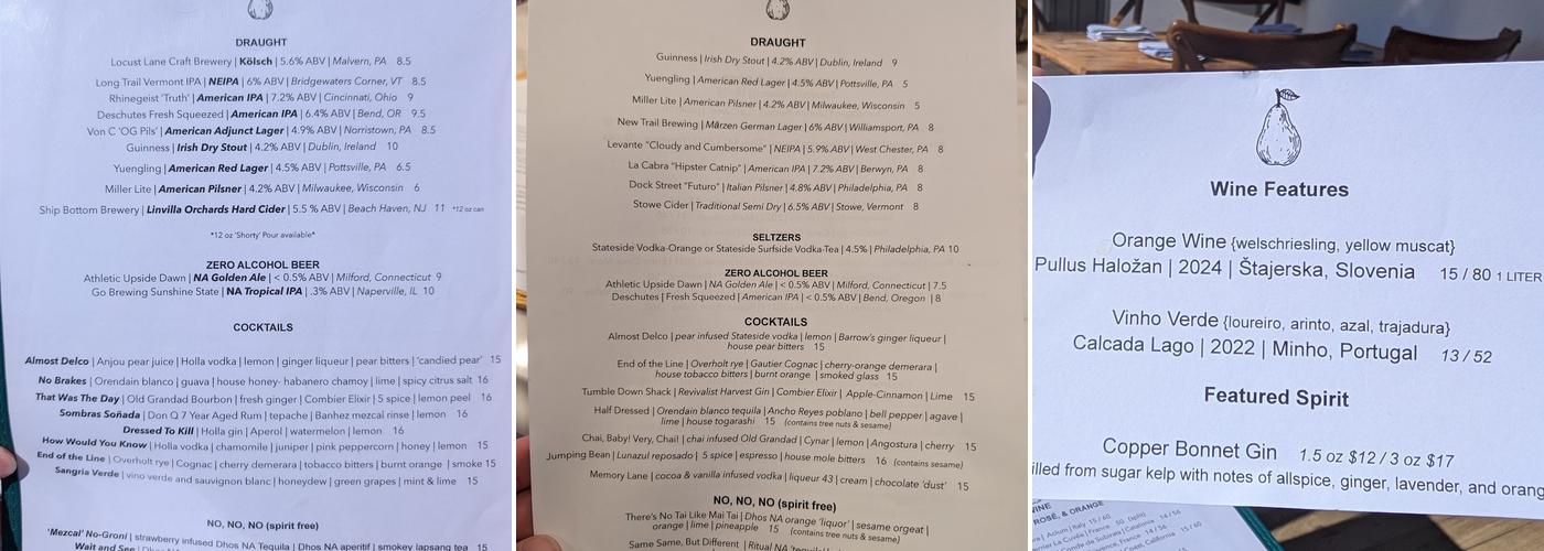 The Pear Menu