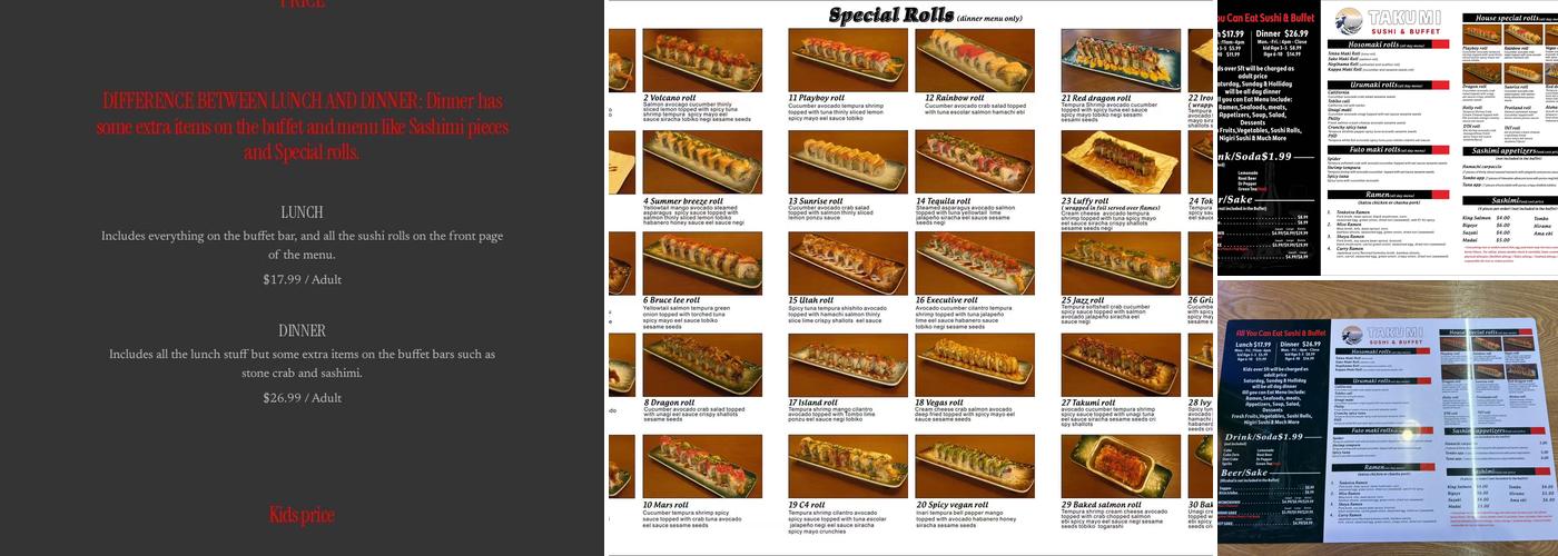 Takumi Sushi & Buffet Menu
