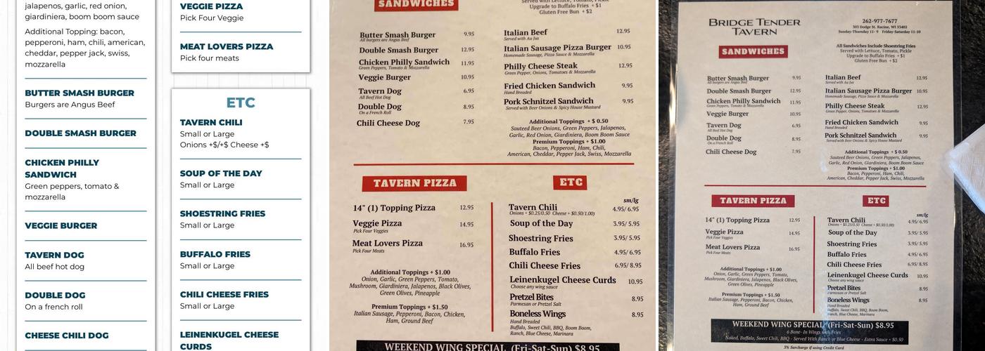 Bridge Tender Tavern Menu