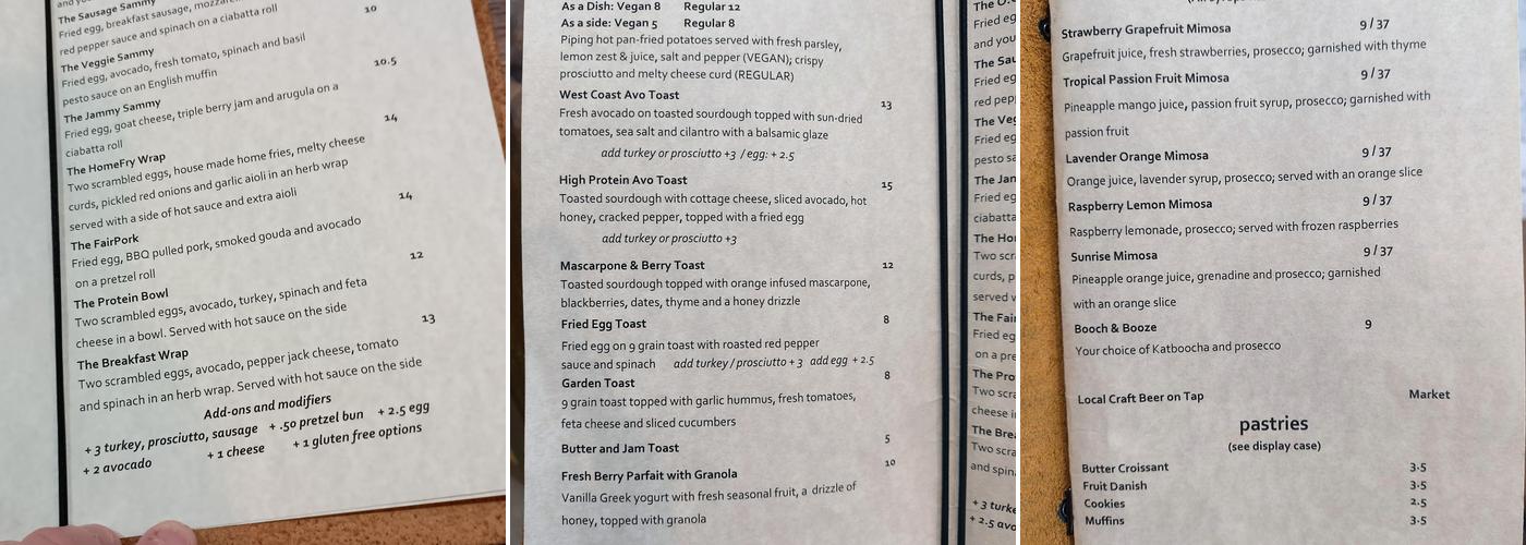 FairPour Coffee Roasters Menu