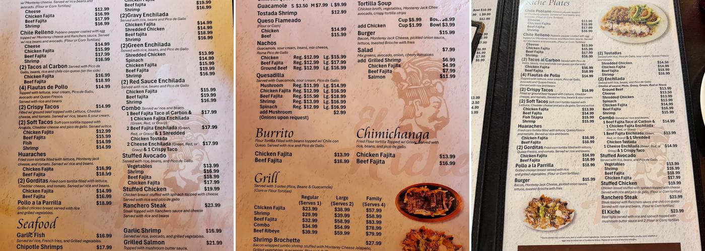 El Kiche Mexican Grill Menu