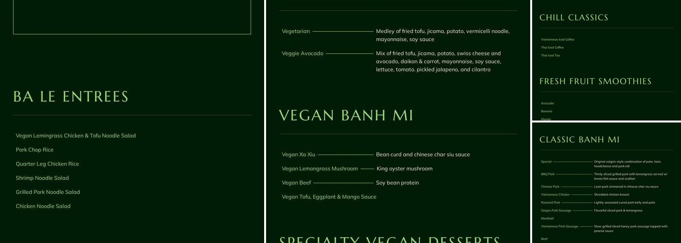 Ba Le Sandwiches Menu