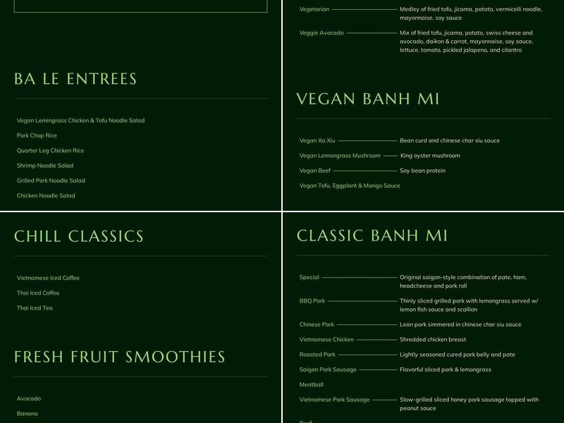 Ba Le Sandwiches Menu