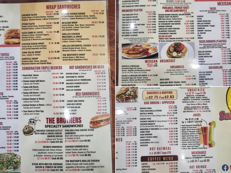 The Sunnyside Brother's Cafe Menu
